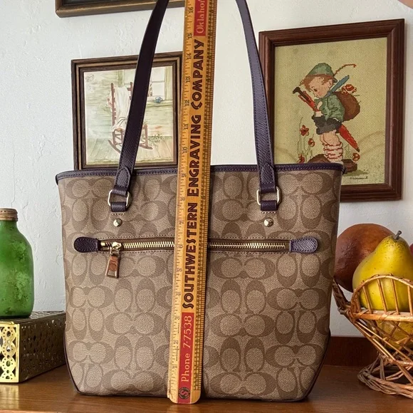 Coach Tan and Purple Signature Tote - Picture 3 of 5